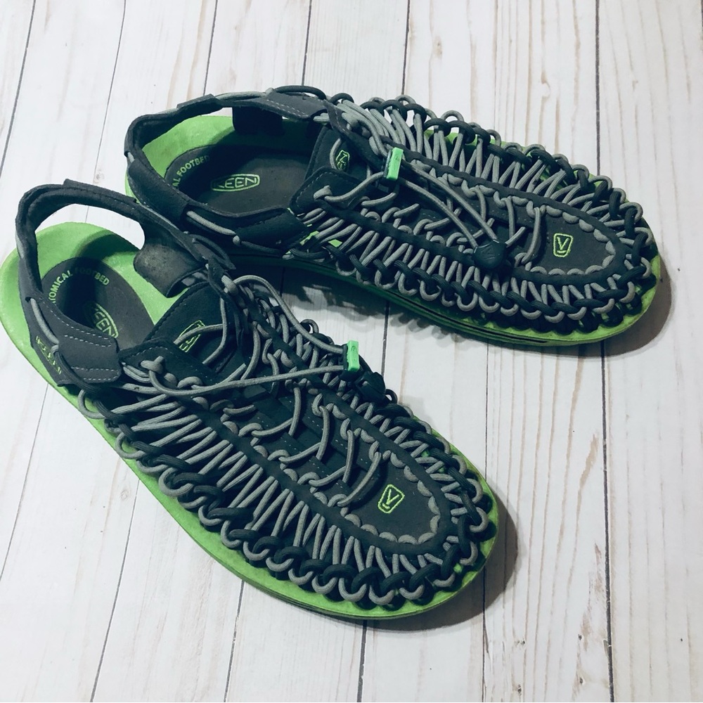 Keen Uneek Grey and Green Paracord Sport Sandals Water Shoes sz 11.5 US 45 EU - Picture 2 of 10